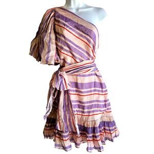 La Maison Talulah One Shoulder Mini Dress Size XL NWT Stripes Linen Blend Cruise